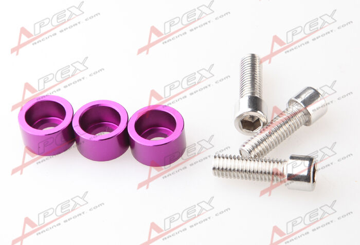 3PC PURPLE M8x1.25 HEADER BOLTS BILLET ALUMINUM CUP WASHER KIT FOR HONDA/ACURA