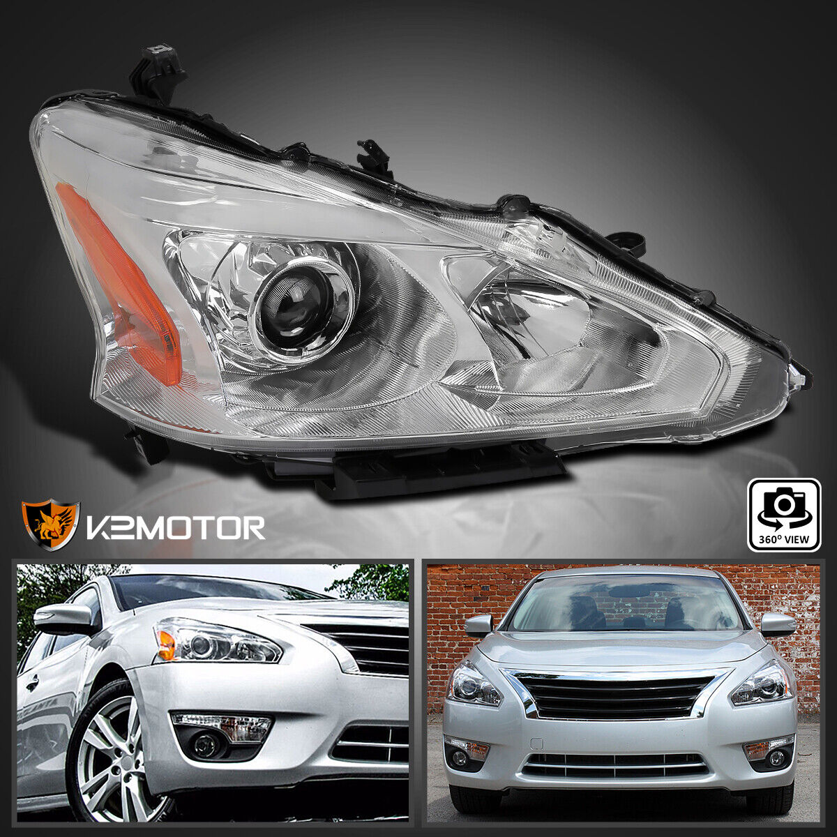Passenger Side Fits 2013-2015 Altima Sedan Clear Projector Headlight Lamp Right