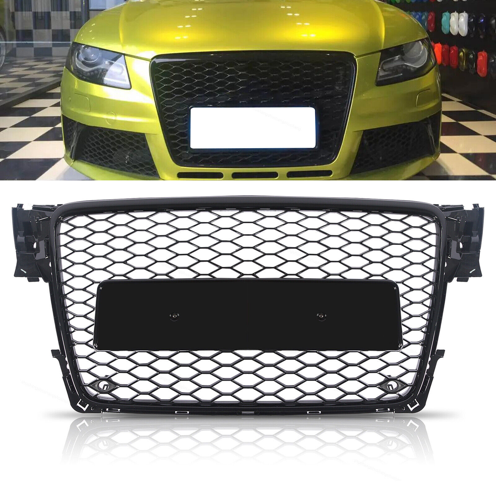 New Front Mesh For 2009-2012 Audi A4/S4 B8 8T RS4 Style Bumper Hood Hex Grille