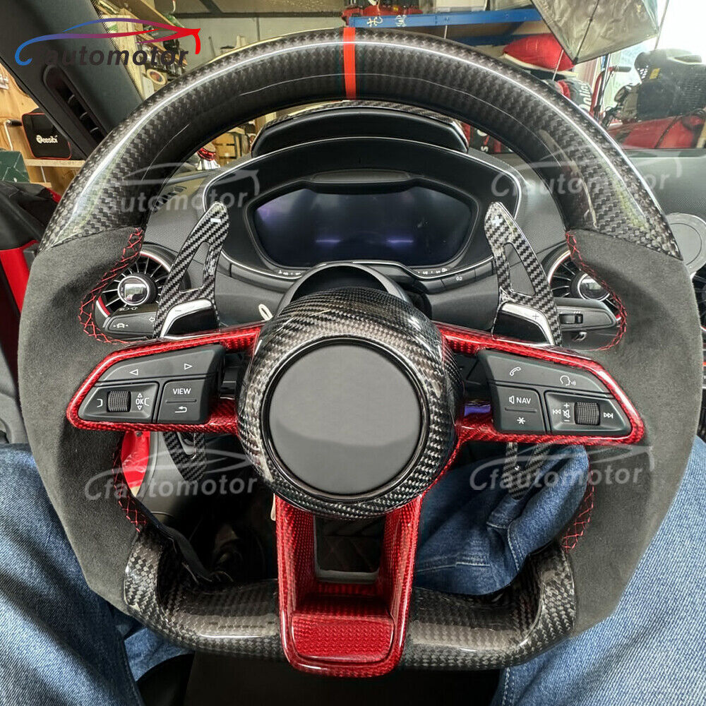 Real Carbon Fiber Sport Alcantara Leather Steering Wheel Fit 16+ Audi R8 TT TTRS