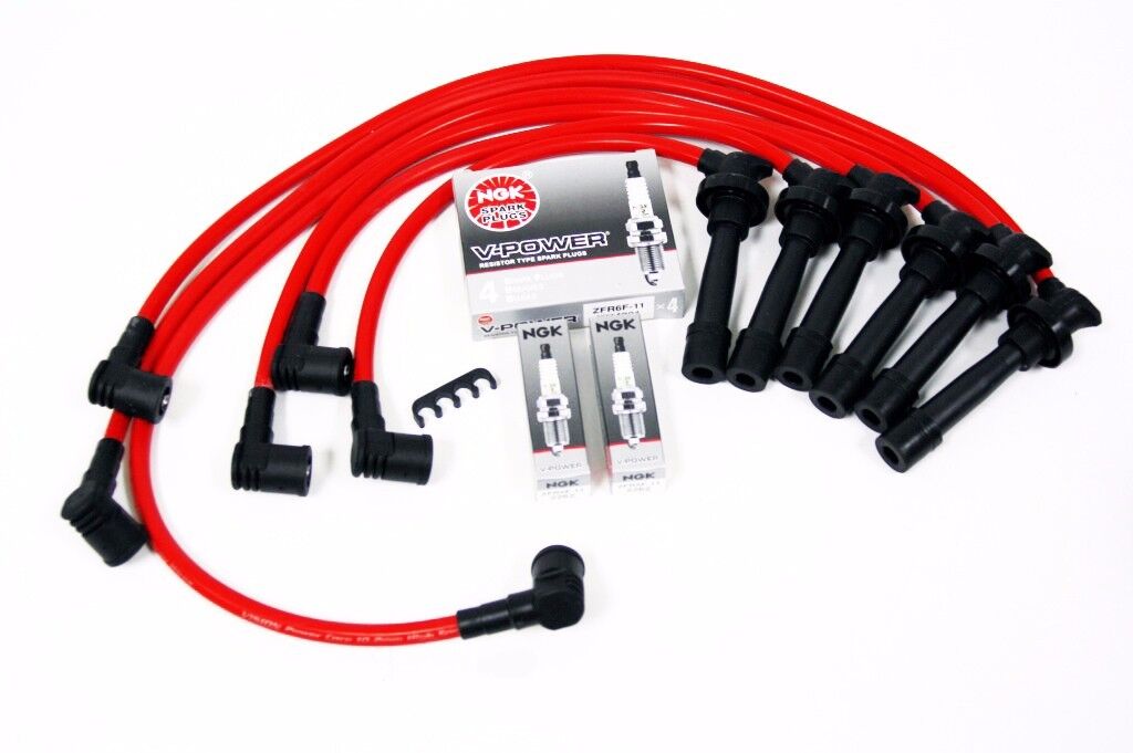 VMS MITSUBISHI 3000GT V6 10.2MM RACING SPARK WIRES & NGK VPOWER PLUGS COMBO RED