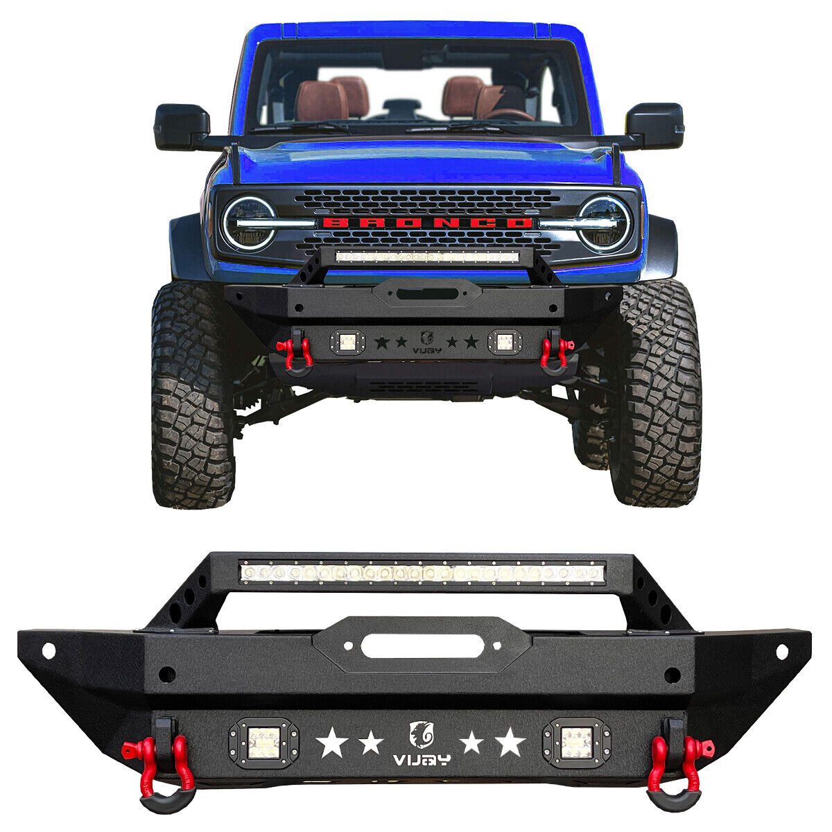 For 2021-2022 Ford Bronco Steel Front/Rear Bumper W/Winch Plate&LED Lights