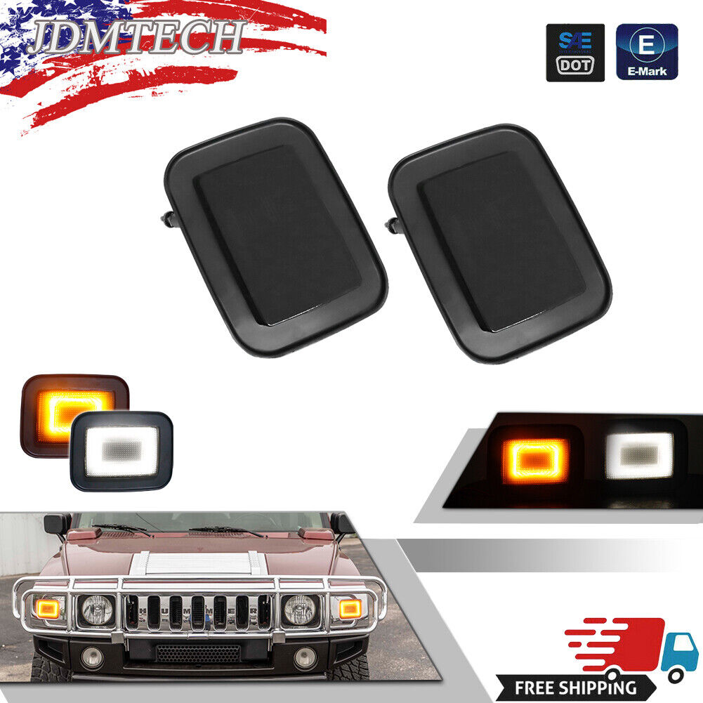 For 03-09 Hummer H2 SUV SUT Smoked Front Corner DRL Turn Signal Lights Set of 2