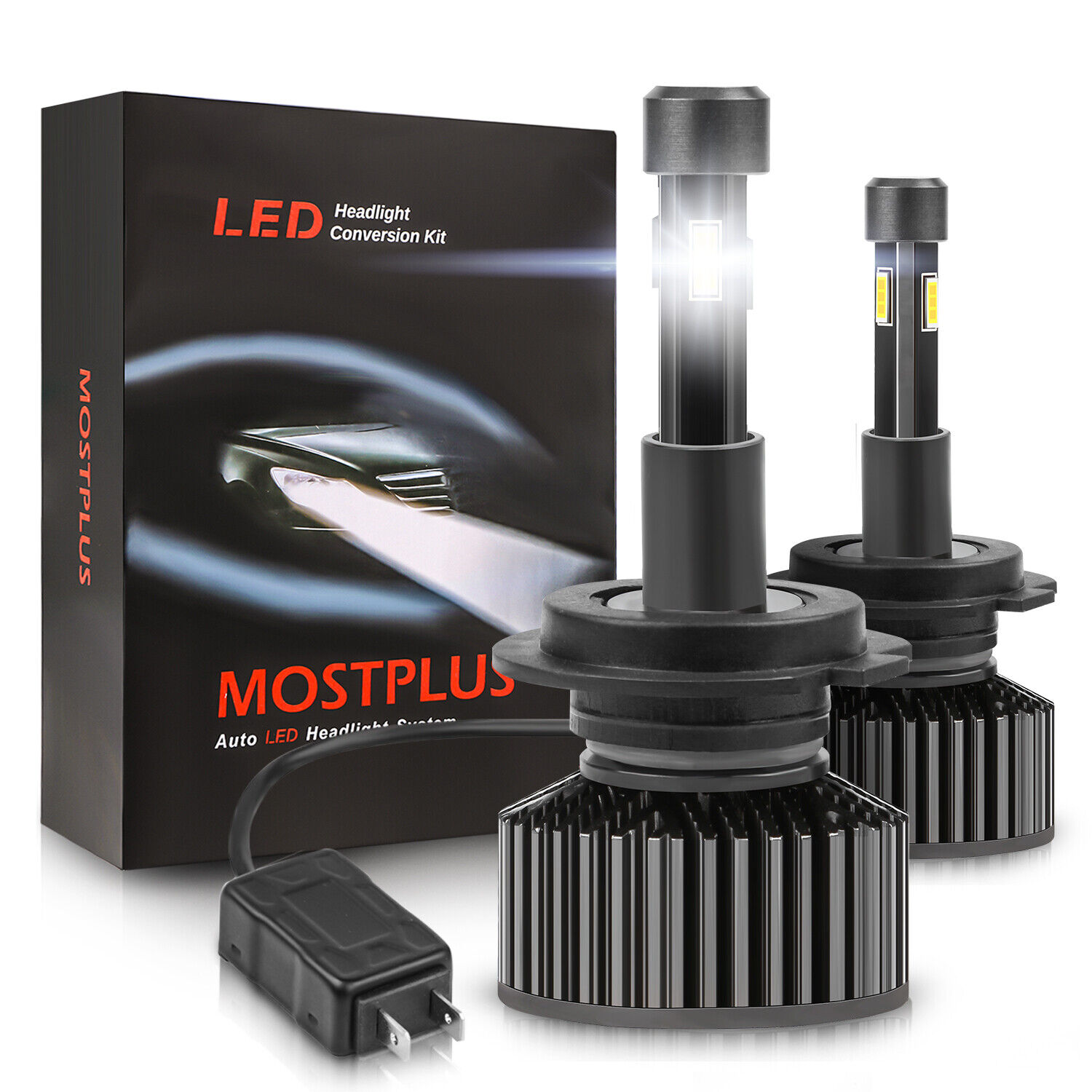 MOSTPLUS 130W 13000LM 4 Sides Focused LED Headlight H7 6000K Colors Bulbs x2