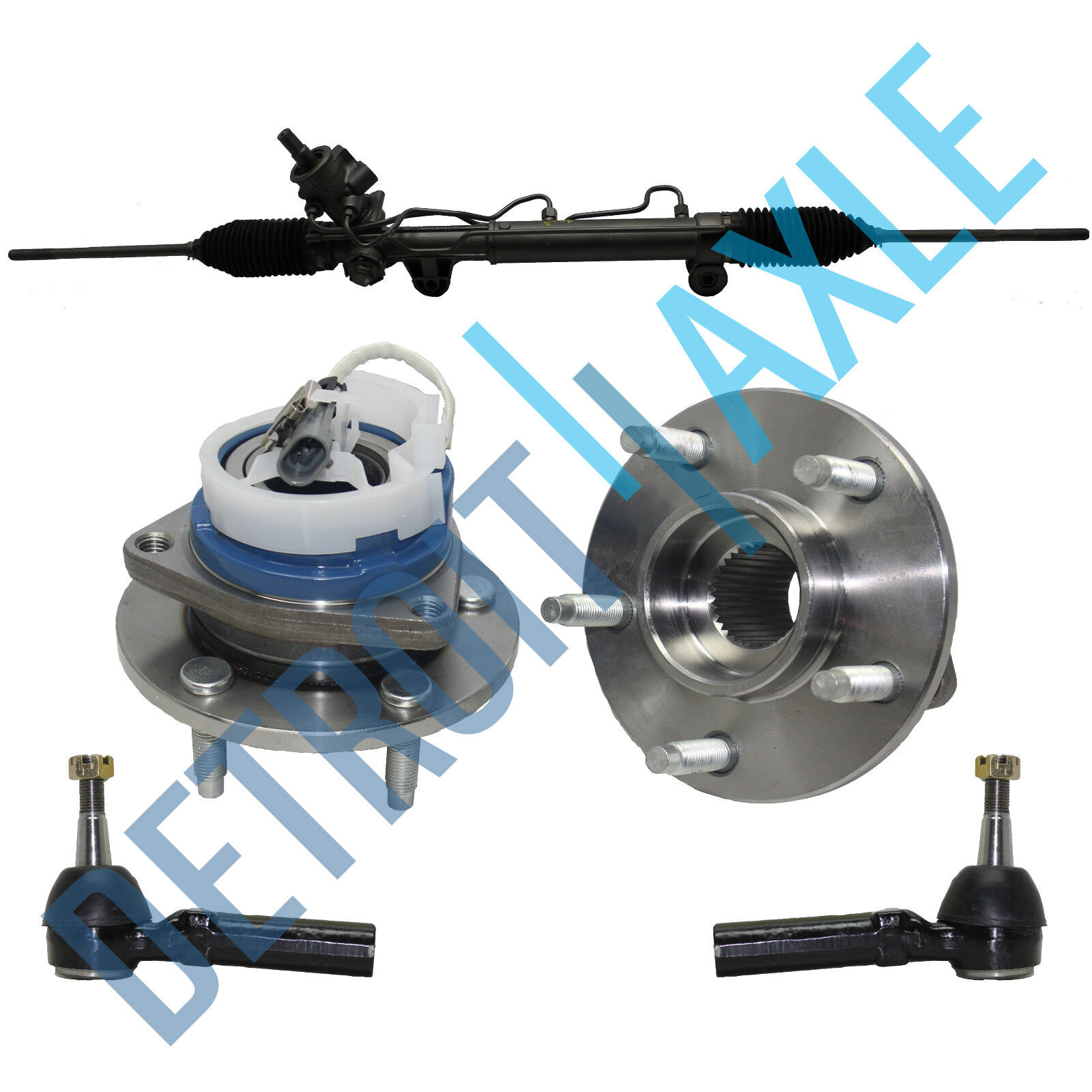 Complete Steering Rack and Pinion + 2 Outer Tie Rod + 2 Front Wheel Hub Bearing
