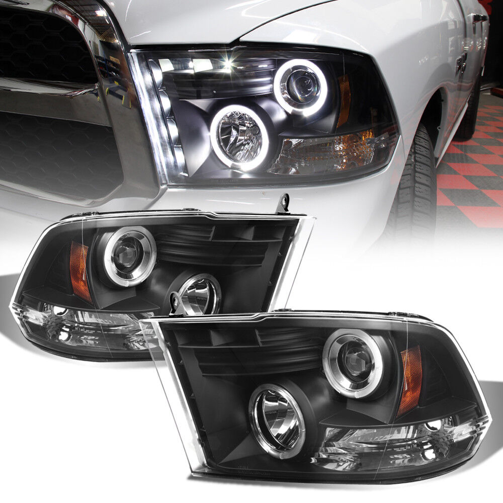 Black 2009-2018 Dodge Ram LED Halo Projector Headlights 2010 2011 2012 2013 2014
