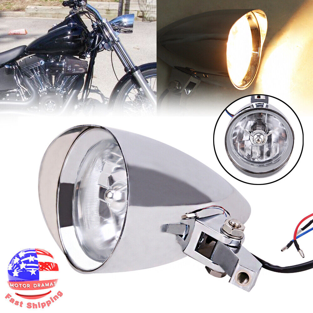 Motorcycle Chrome Visor Bullet Headlight Lamp For Harley Bobber Chopper Custom