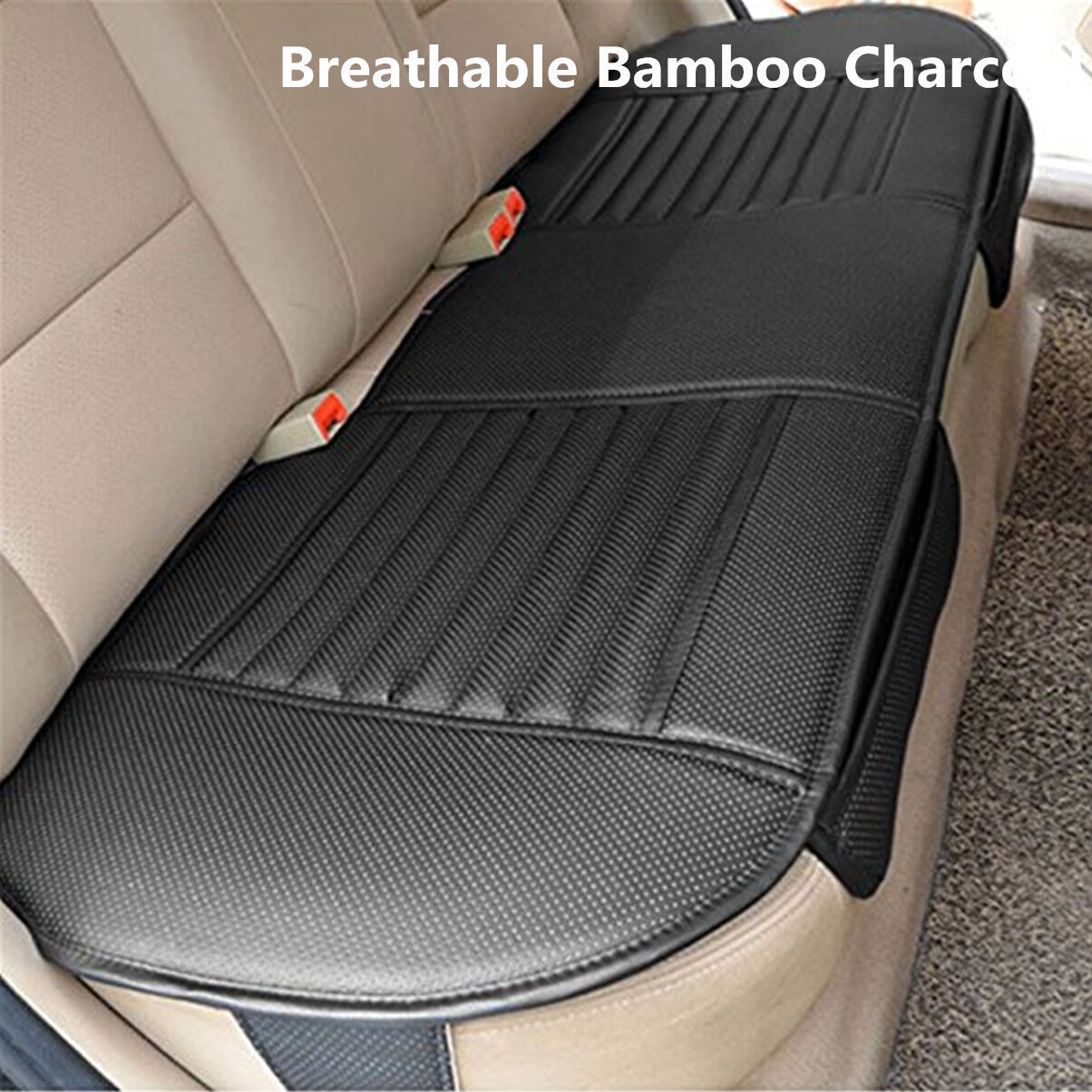 138*49cm Black Car Rear Seat Cover Universal Bamboo Charcoal Cushion Pad PU 