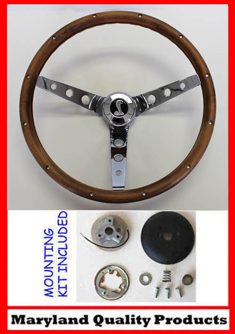 70-77 Ford Mustang Grant Real Wood Walnut Steering Wheel Cobra Snake Emblem 13.5