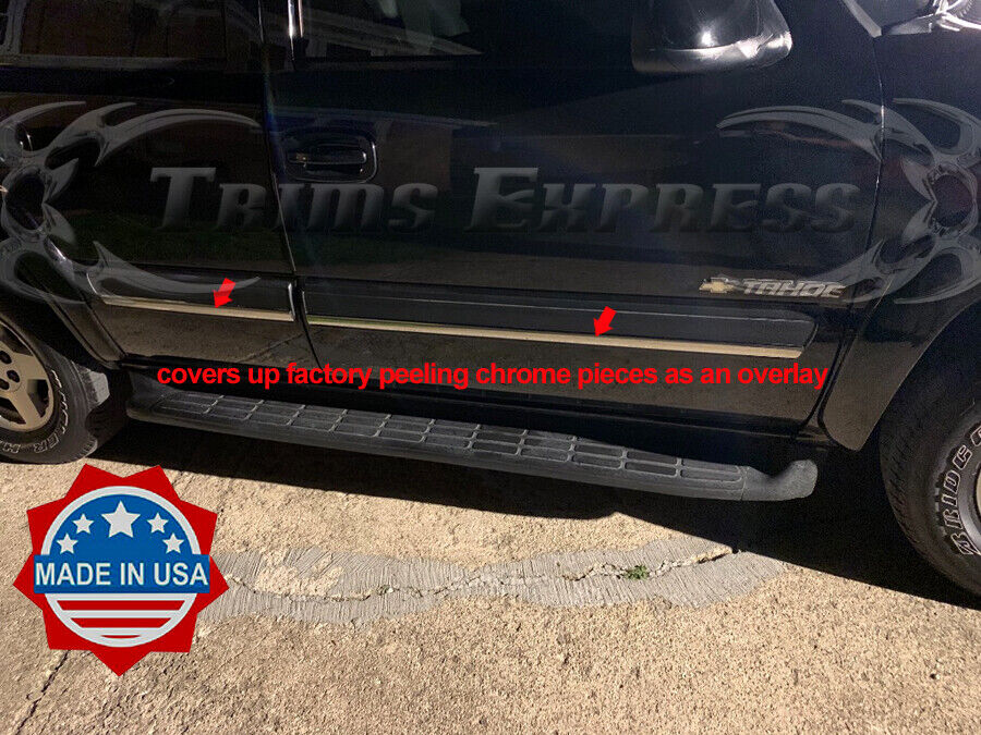 2000-2006 Chevy Tahoe Chrome Body Side Molding Add-on Accent Overlay Trim 4Pc
