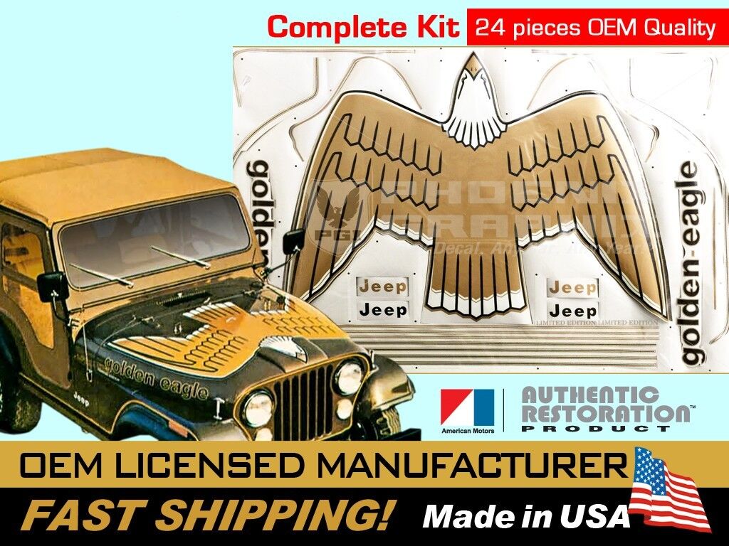 1977 1978 1979 1980 Jeep Golden Eagle CJ5 CJ7 J10 SJ Hood Bird Decal Stripes Kit