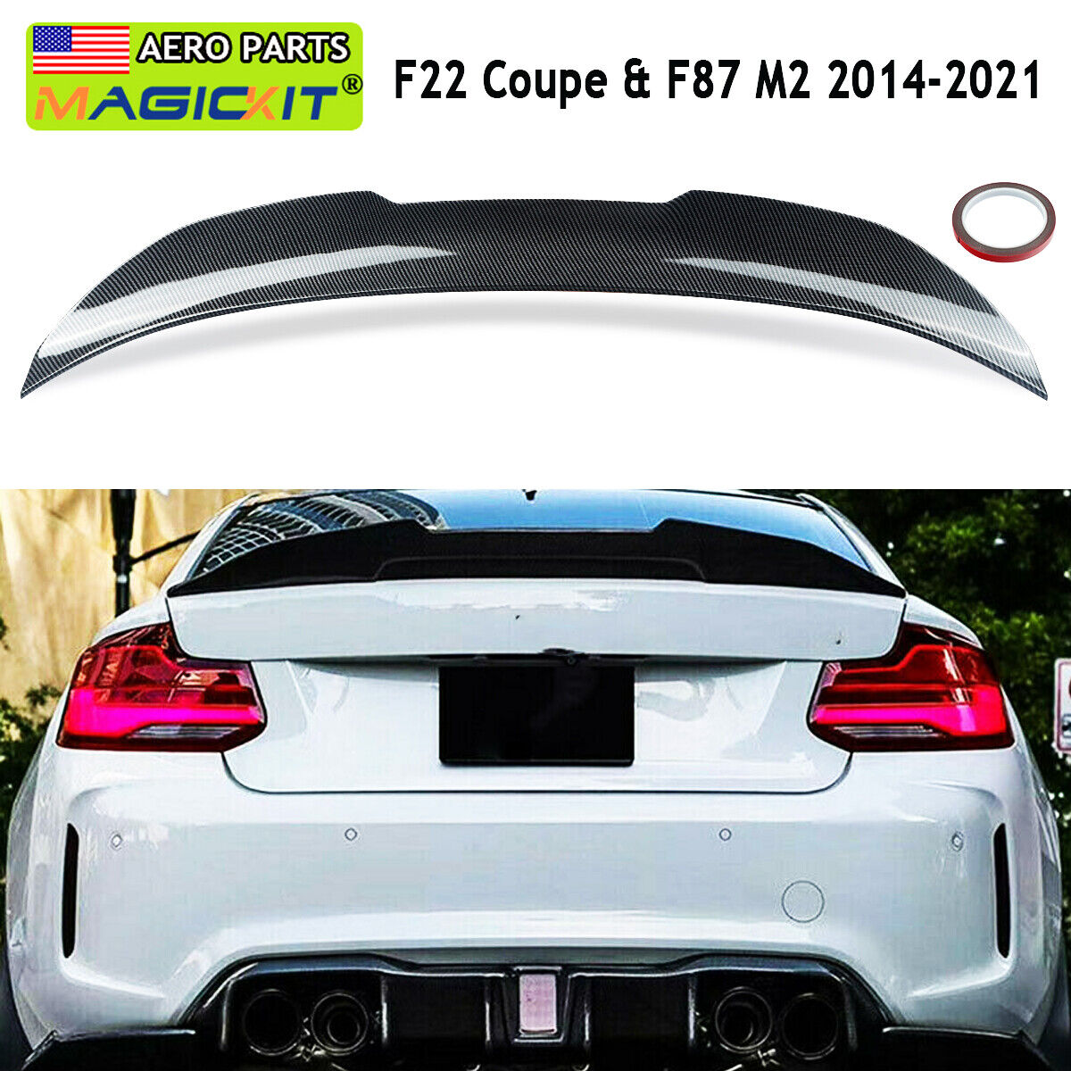 For BMW F22 M235i Coupe PSM Style Duckbill Highkick Trunk Spoiler Carbon Look