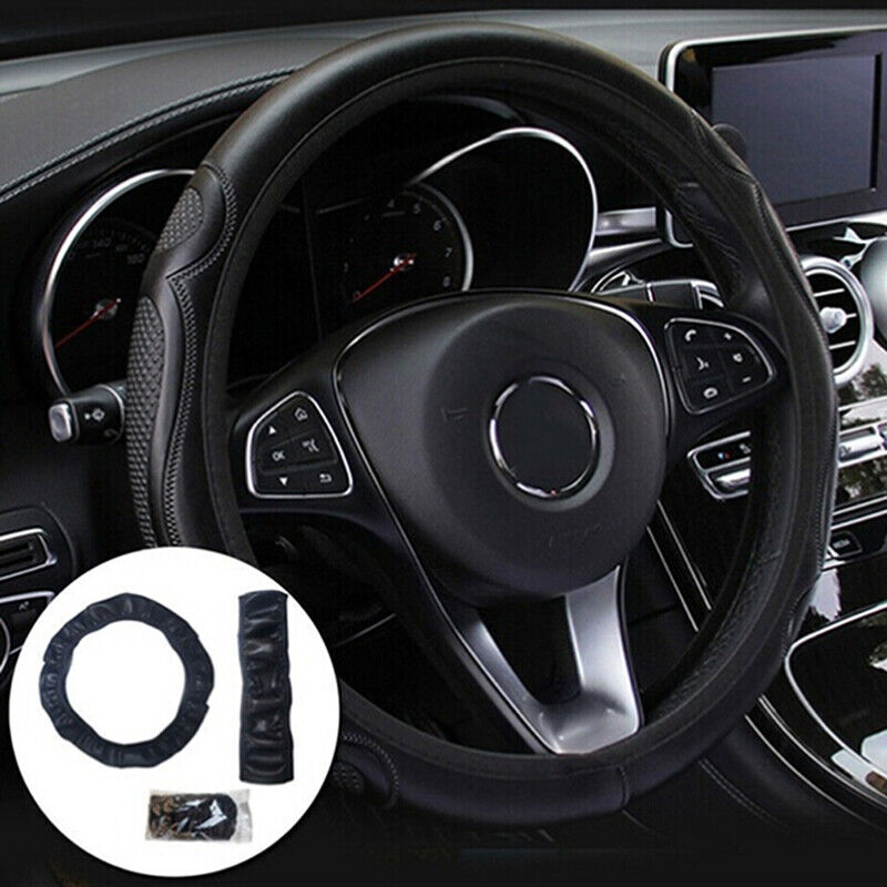 Universal Auto Car Steering Wheel Cover Leather Breathable Anti-slip Black 38'WR