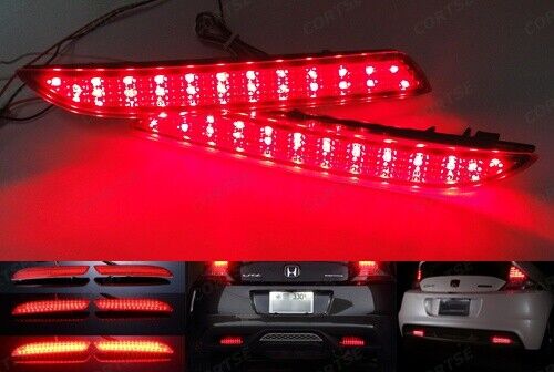 2x Red Lens LED Bumper Reflector Tail Brake Light DRL For Honda CR-Z CRV Insight