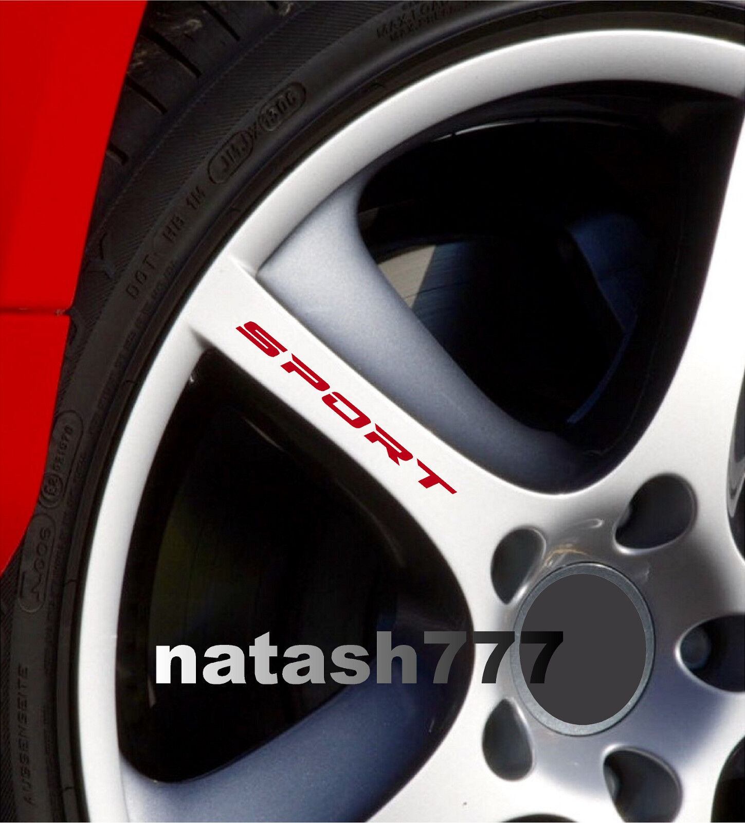 SPORT Decal Sticker Wheels Rims Racing Car Sticker Emblem logo RED Set of 4 