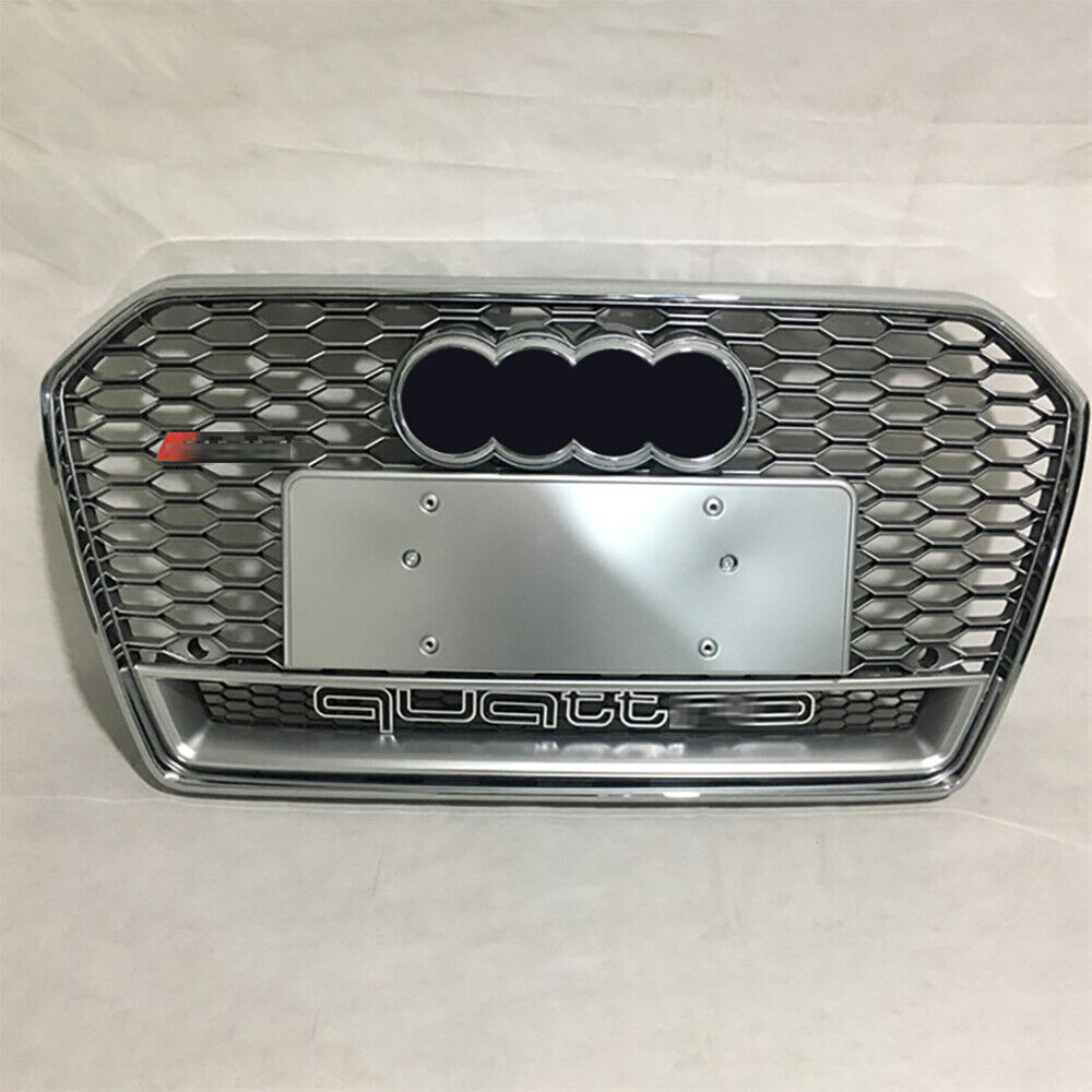 RS6 Style Chrome Ring Silver Honeycomb Front Bumper Grille For Audi A6 S6 16-18