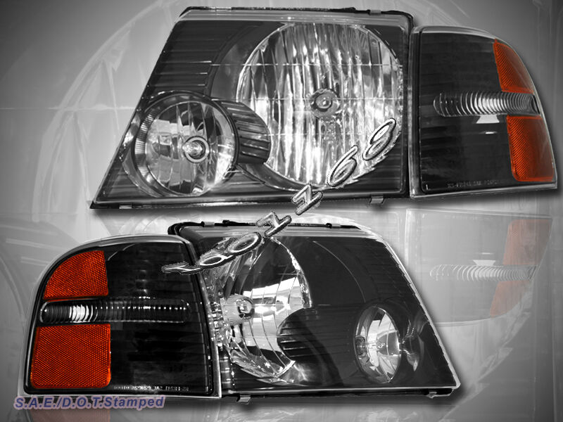 2002-2005 Ford Explorer Headlights + Black Corner Lights 4 PIECES SET 2003 2004