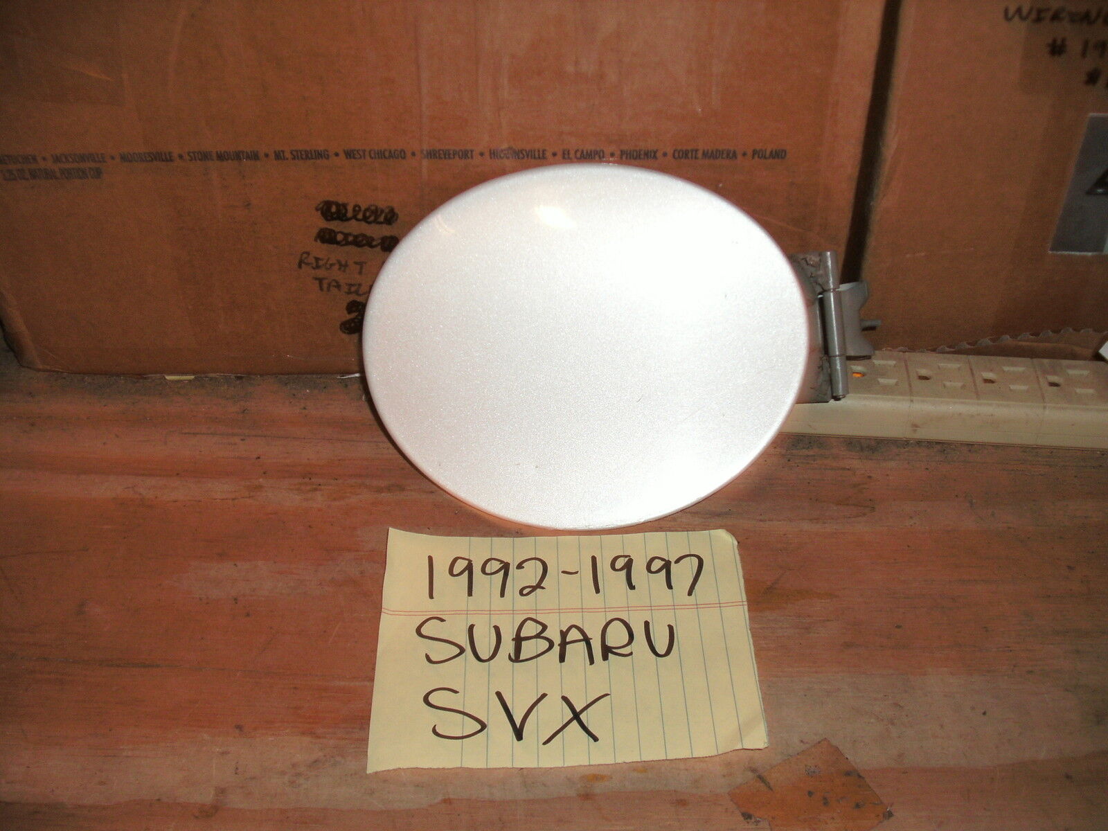 1992-1997 SUBARU SVX FACTORY OEM GAS DOOR PEARL WHITE 