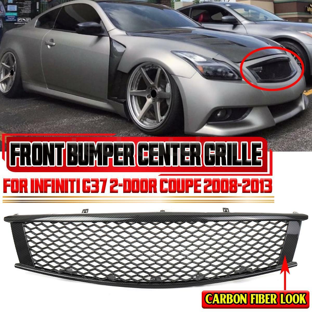 For Infiniti G37 Coupe 2DR 08-13 Honeycomb Front Grille Upper Grill Carbon Fiber