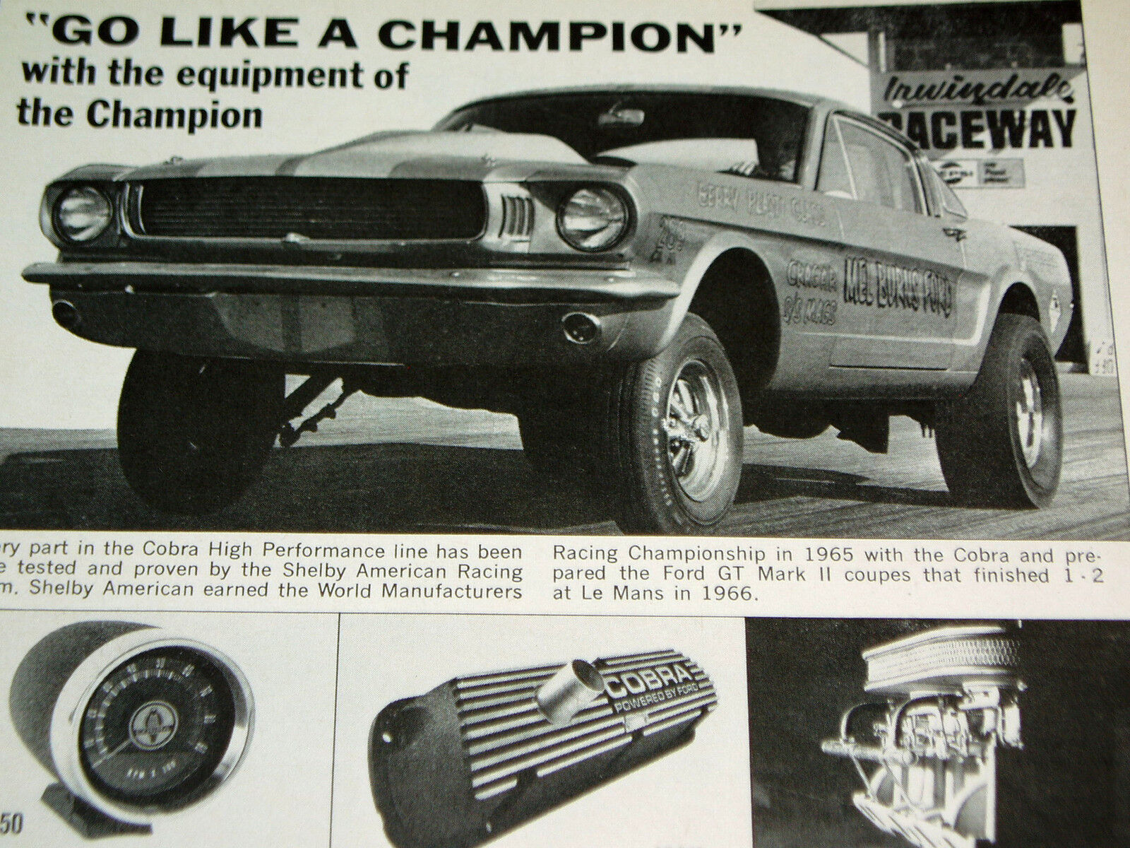 1966-1967 FORD MUSTANG SHELBY COBRA KITS ORIGINAL AD-intake manifold/headers/GT