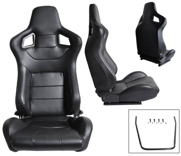 2 X BLACK PVC LEATHER RACING SEATS RECLINABLE + SLIDERS FOR VOLKSWAGEN NEW *