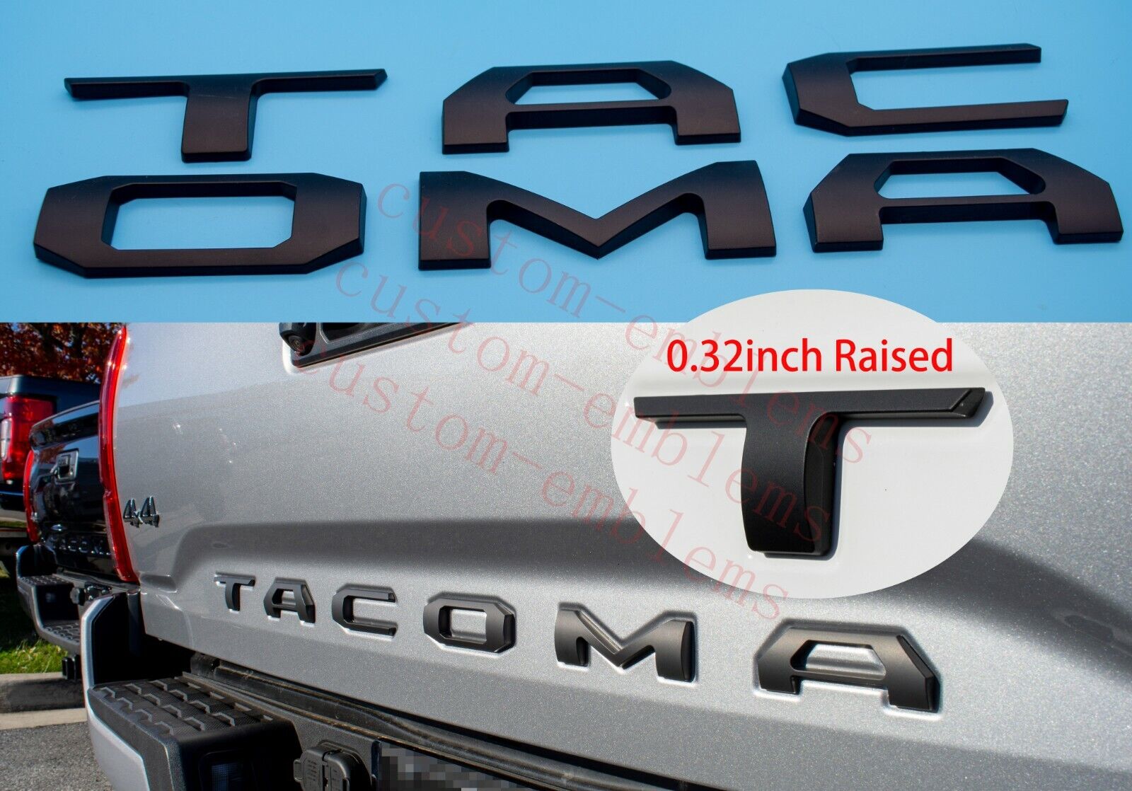 3D Raised Tailgate Insert Letters fits 2016-2021 Toyota Tacoma Matte Black
