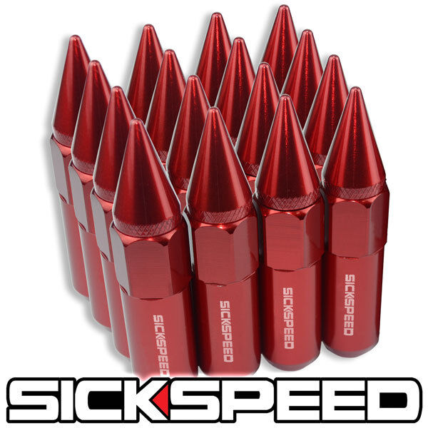 16 RED SPIKED ALUMINUM 60MM EXTENDED TUNER LUG NUTS FOR WHEELS/RIMS 12X1.25 L11