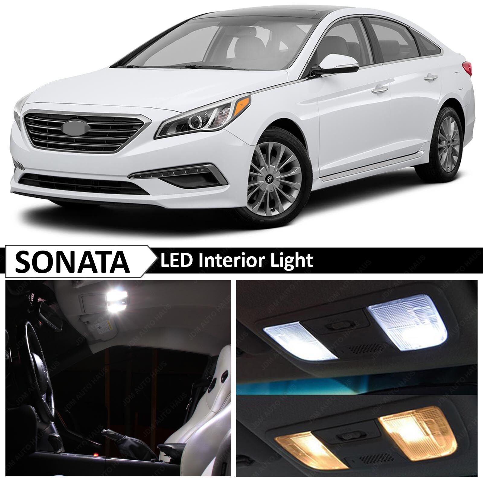 14x White Interior LED Lights Package for 2011-2015 Sonata w/Sunroof + TOOL