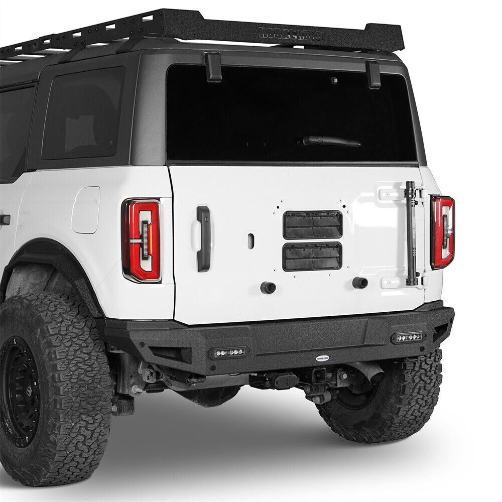 Fit 2021-2023 Ford Bronco Rear Steel Bumper w/ Back-up Sensors Holes &Led Lights