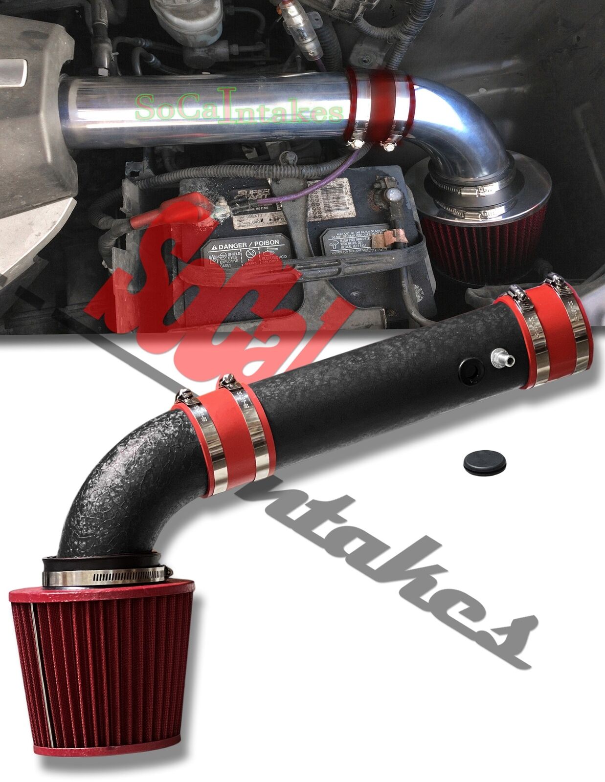 BLACK COTED RED 2pc Air Intake Kit&Filter For 2006-2008 Honda Ridgeline 3.5L V6