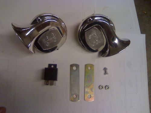 CHROME HORN SET HIGH AND LOW WITH RELAY AUTO CAR TRUCK