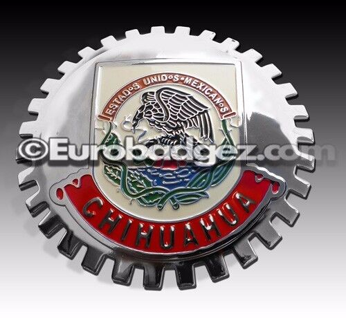 1 - NEW Chrome Front Grill Badge Mexican Flag Spanish MEXICO MEDALLION CHIHUAHUA