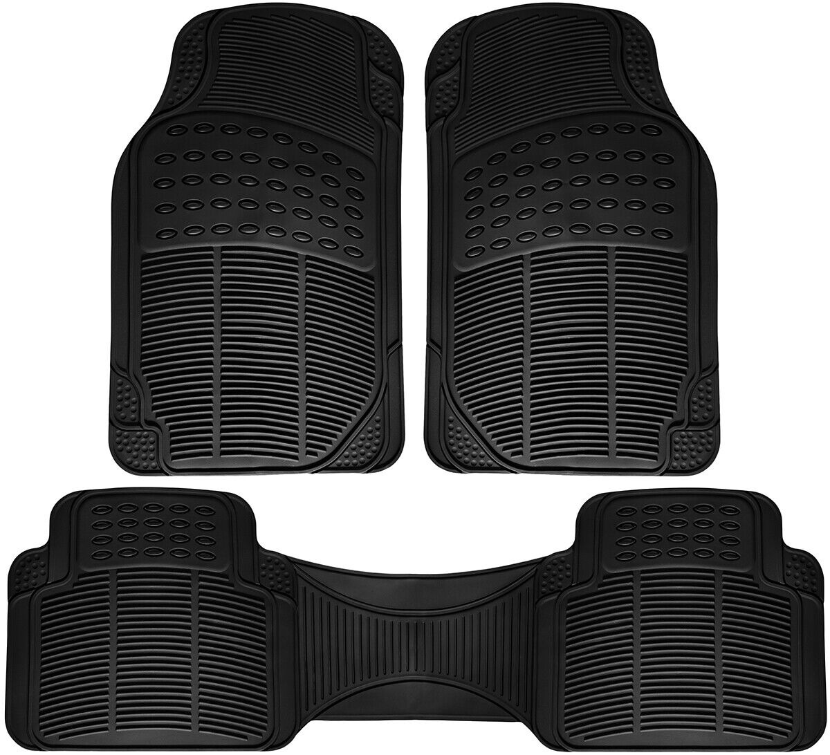 Auto Floor Mats for BMW Car SUV 3pc Set All Weather Rubber Semi Custom Fit Black