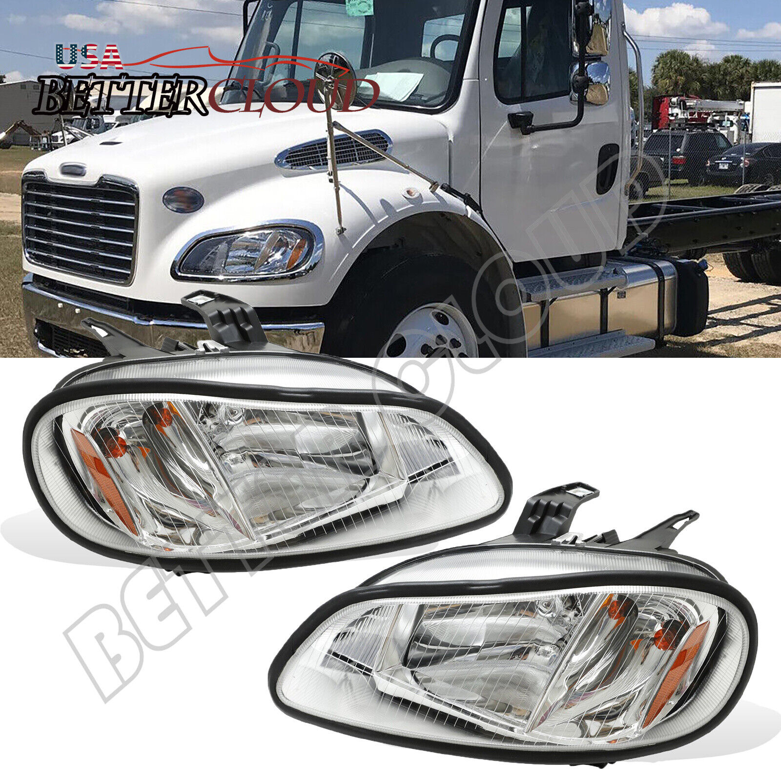 Headlights Headlamps Left & Right Pair Set For 02-18 Freightliner M-2 M2