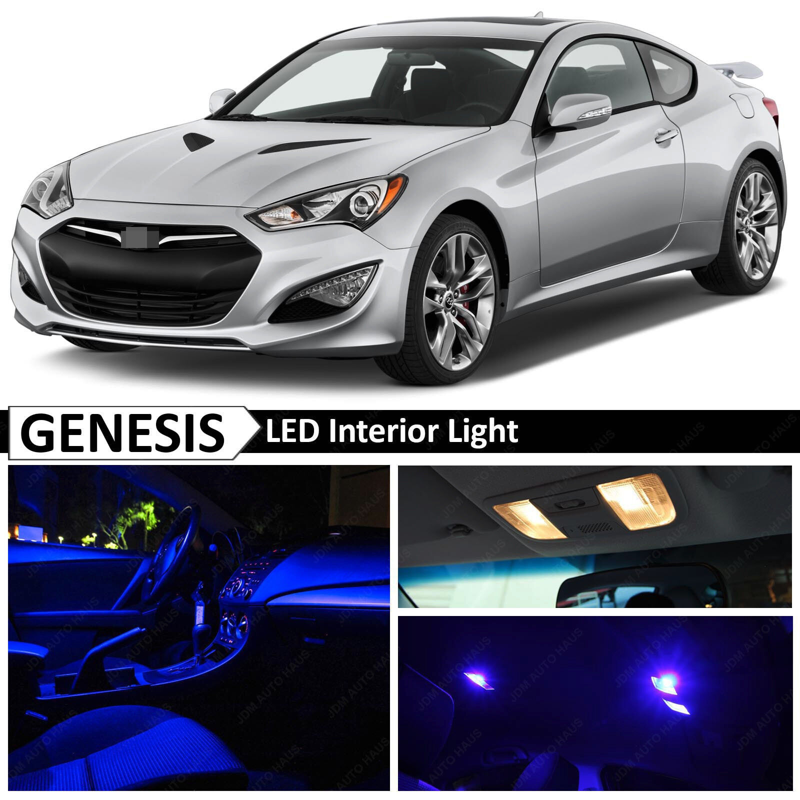 10x Blue LED Lights Interior Package For 2010-2015 Genesis Coupe