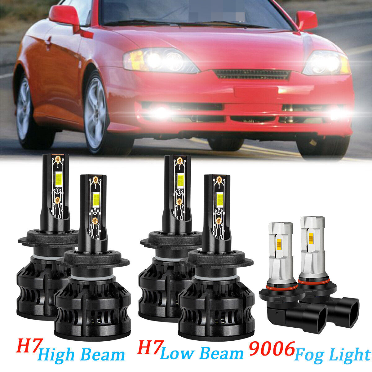 For Hyundai Tiburon 2003 2004 2005 2006 Combo 6* LED Headlight + Fog Light Bulbs