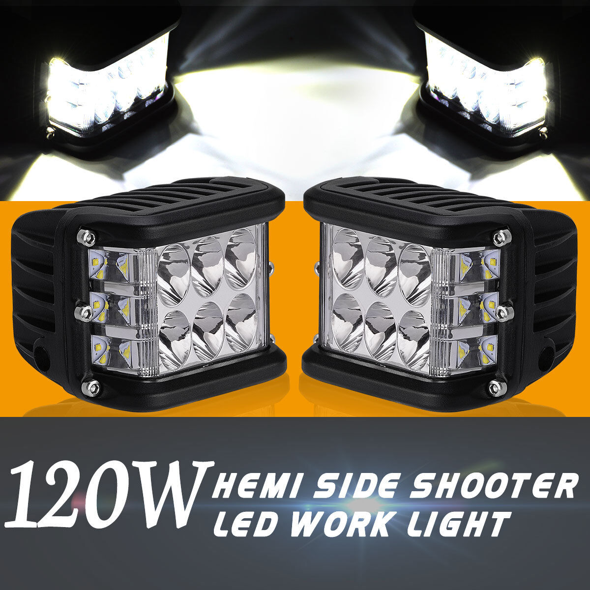 2x 4'' 120W Work Cube Side Shooter LED Light Bar Spot Flood Driving Fog Pod 60W