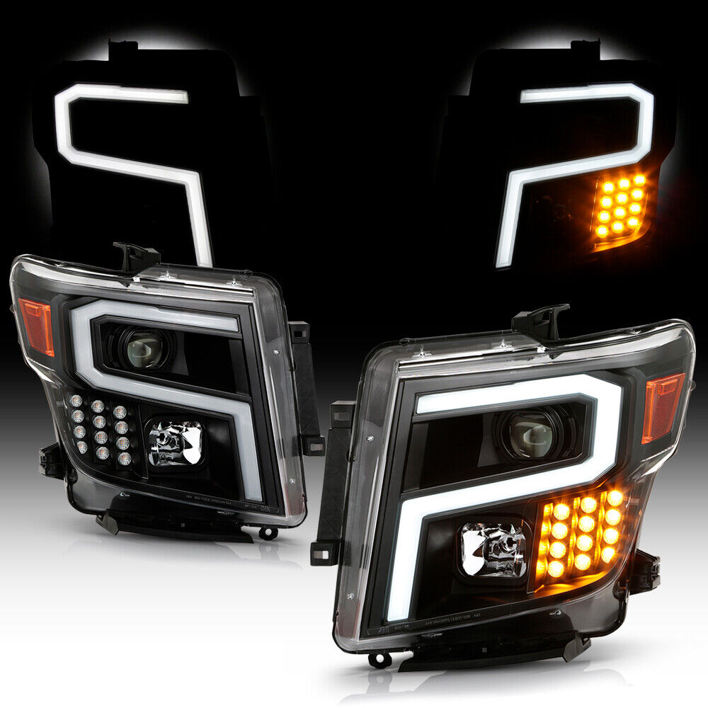 For 16-22 Nissan Titan XD [OLED TUBE] Projector Headlight LED Signal Black Lamps