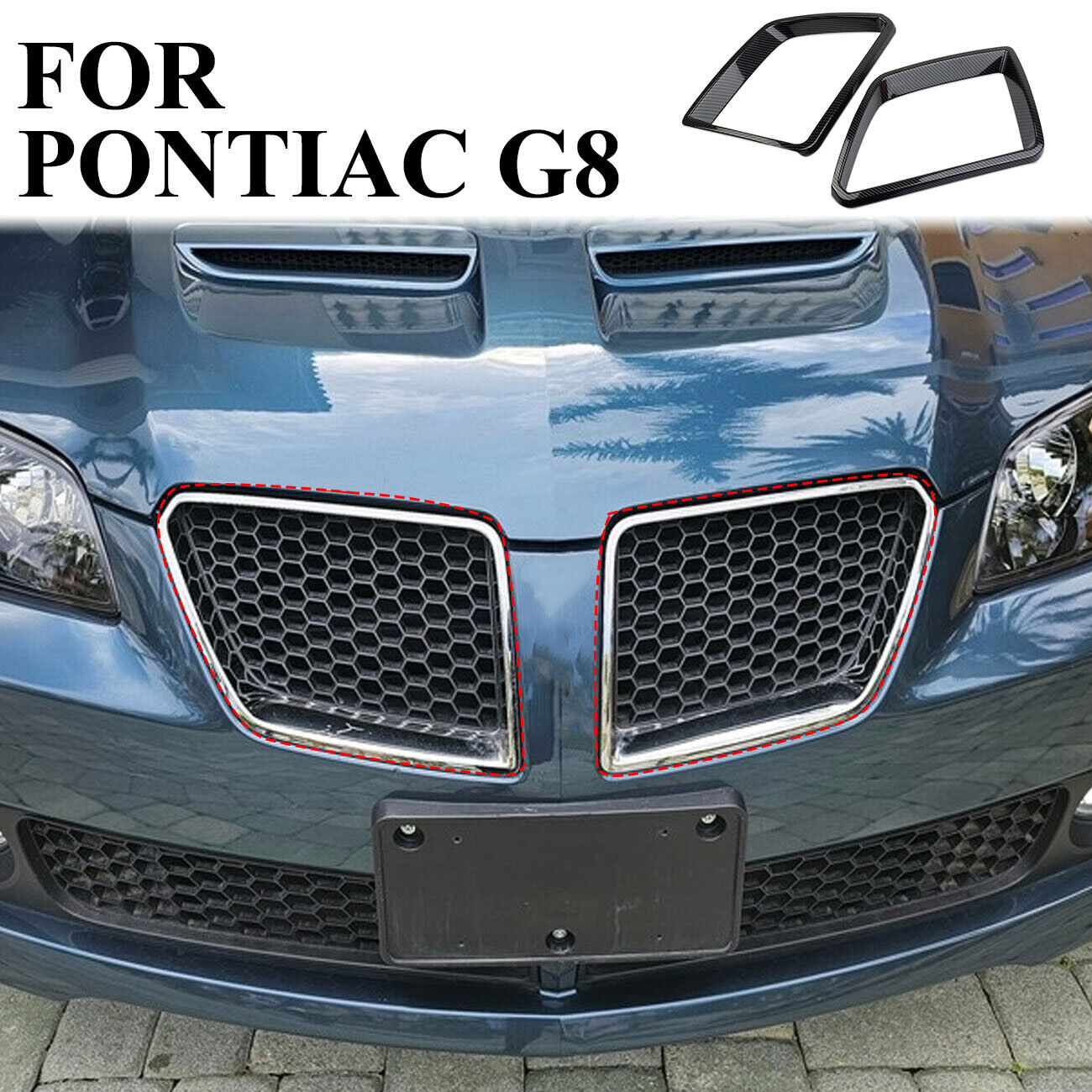 Carbon fiber exterior front honeycomb grille frame cover trim fit For Pontiac G8