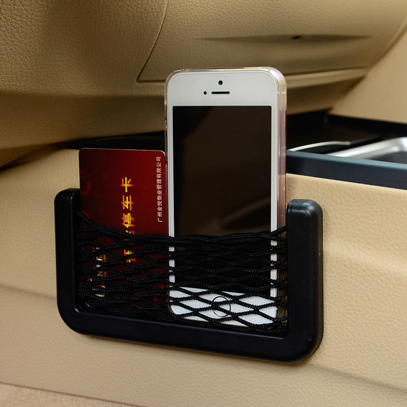 Car Seat Side Door Black Elastic Net Bag Card Pen Storage Organizer Phone Holder