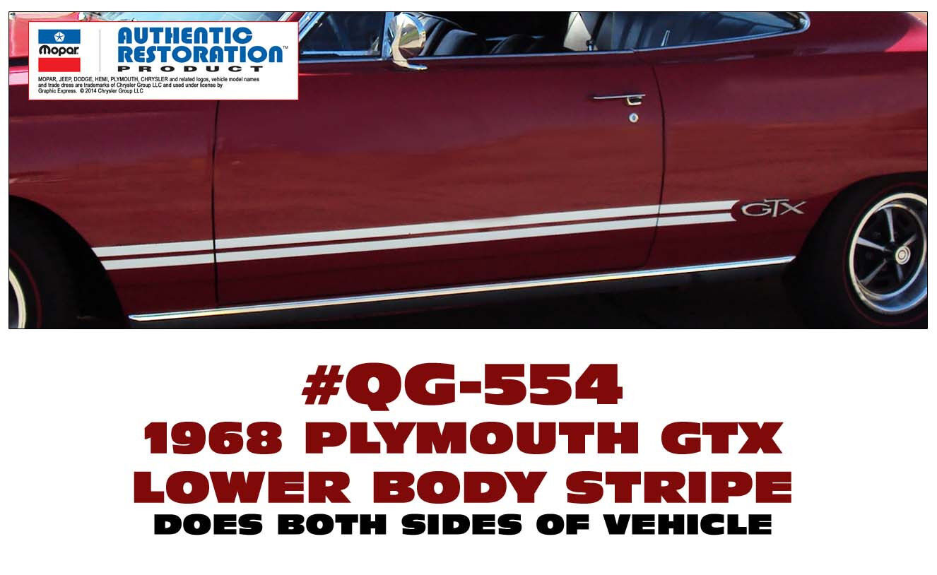 QG-554 1968 PLYMOUTH GTX - LOWER BODY SIDE STRIPE KIT - DOUBLE LINE STRIPE