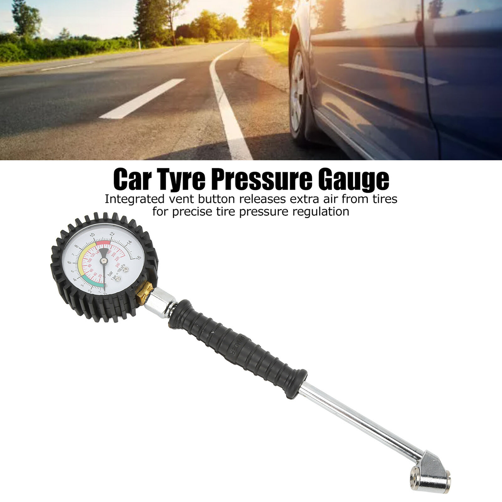 Tire Pressure Gauge 0‑220 PSI Pointer Type Handheld Mechanical High Accuracy For