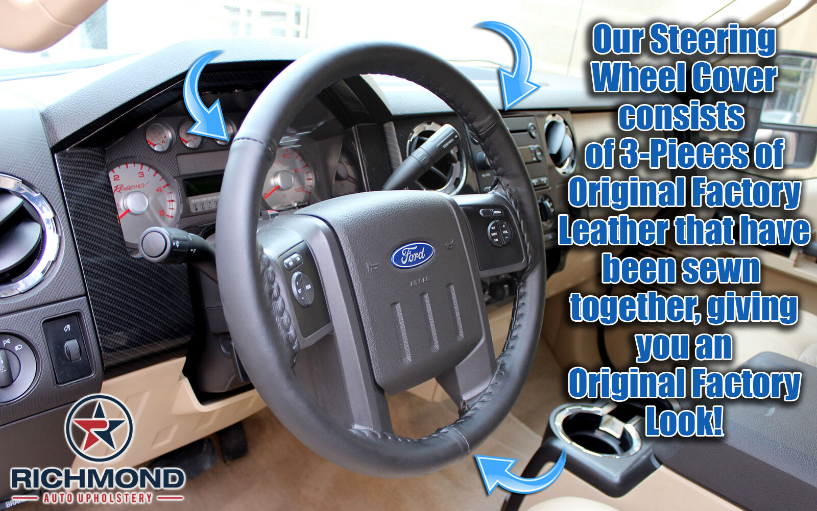 2009 Ford Explorer SportTrac -Black Leather Steering Wheel Cover w/Needle/Thread