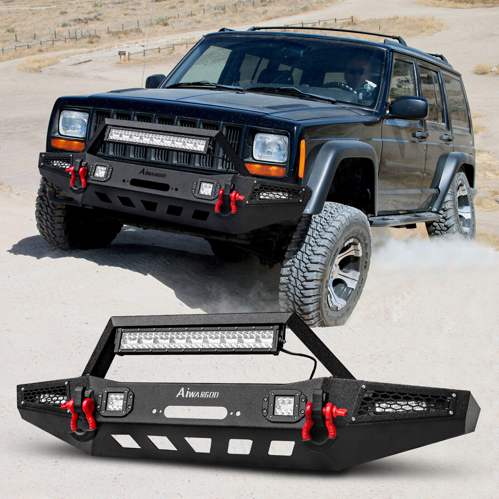 For1984-2001 Jeep Cherokee XJ Front/Rear Bumper W/Winch Plate&Spare Tire Carrier