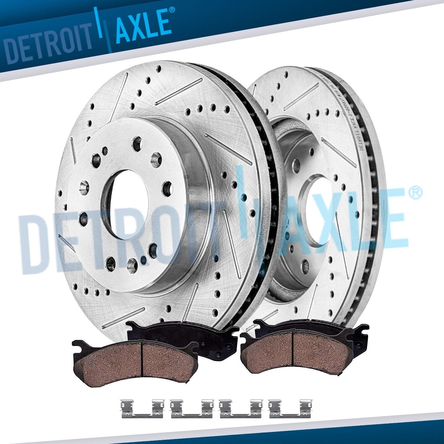 Front Drilled Rotors + Brake Pads for Chevy Silverado GMC Sierra 1500 Cadillac