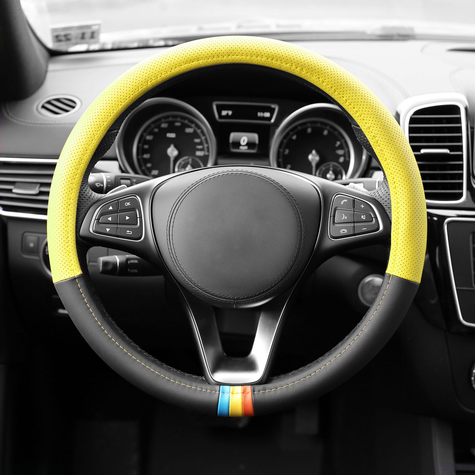 Universal Spectrum Microfiber Leather Steering Wheel Cover for Cars Trucks SUVs
