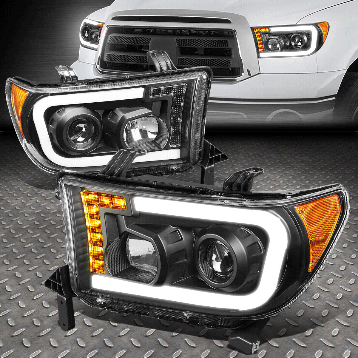 FOR 07-13 TOYOTA TUNDRA PAIR FRONT LED DRL+TURN SIGNAL PROJECTOR HEADLIGHT LAMPS