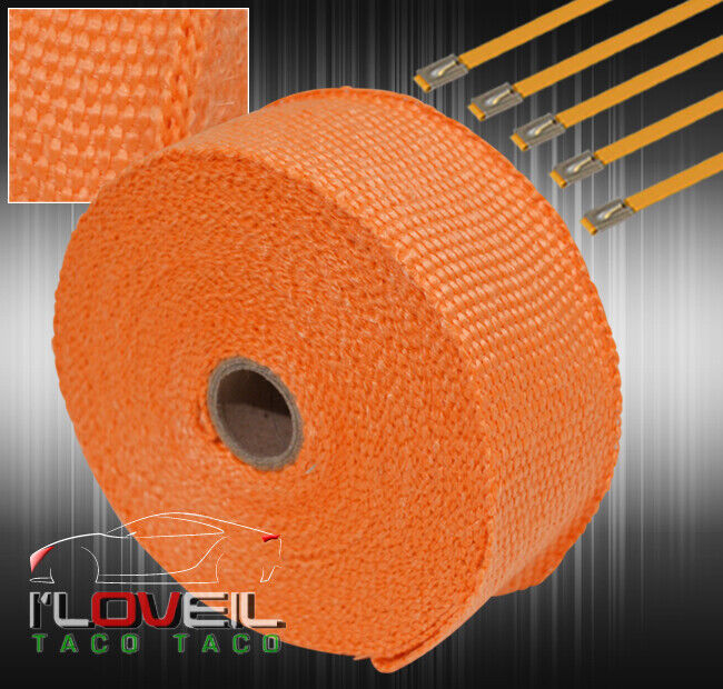 30 Feet Header Pipe Heat Cover Wrap+ Stainless Ties Orange