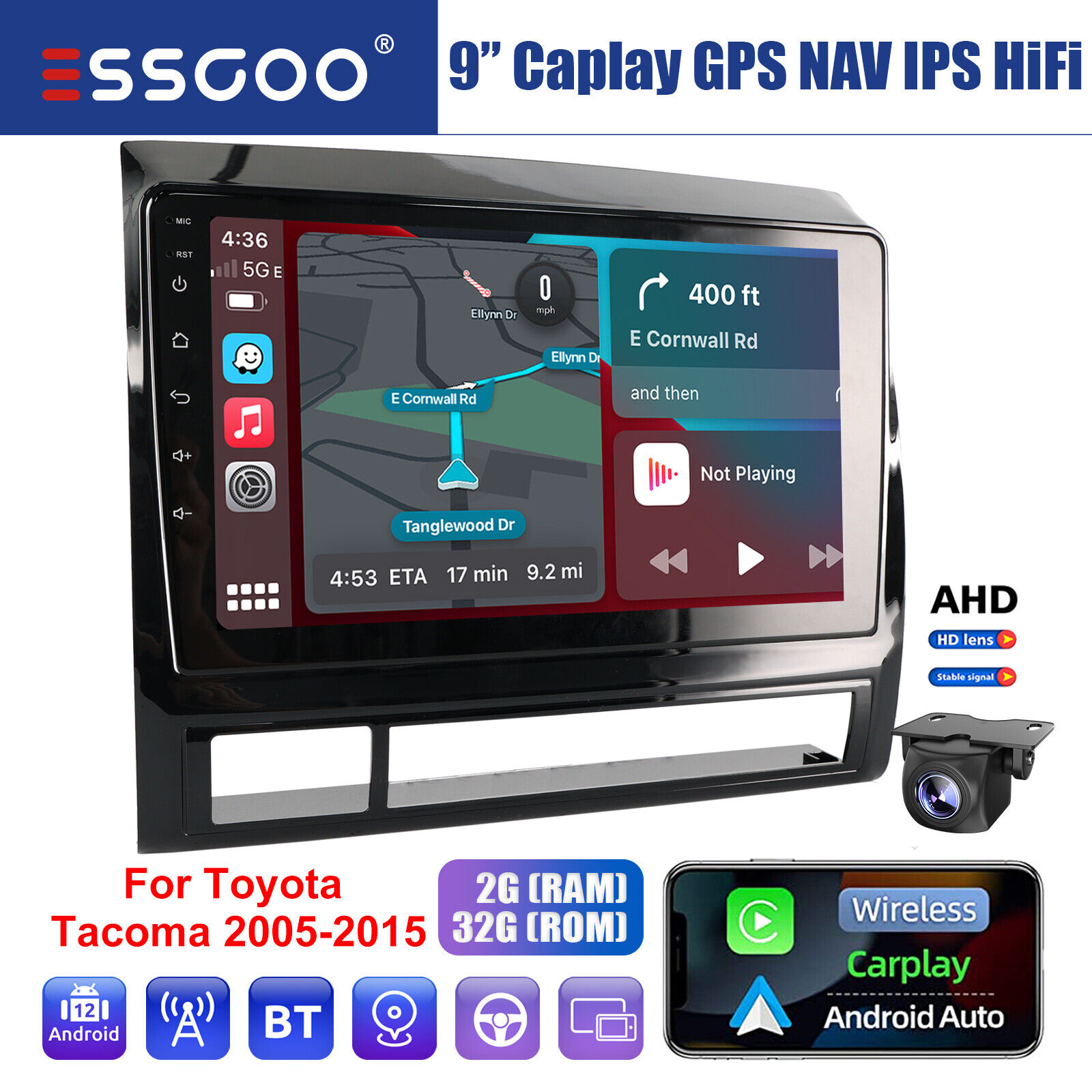 For Toyota Tacoma 2005-2015 Apple Carplay Stereo Android 12 GPS NAV 2+32G Camera