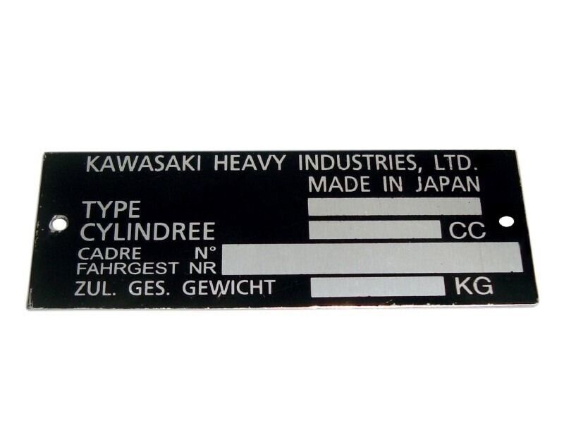 Kawasaki Marker Data Plate Alu ID Tag - Z900 KZ900 KZ1000 Z1 Z750 KZ750 1000 (U)